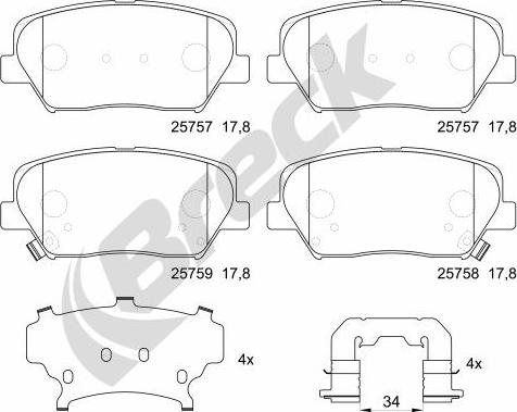 Breck 25757 00 701 00 - Kit de plaquettes de frein, frein à disque cwaw.fr