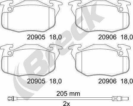 Breck 20905 00 702 10 - Kit de plaquettes de frein, frein à disque cwaw.fr