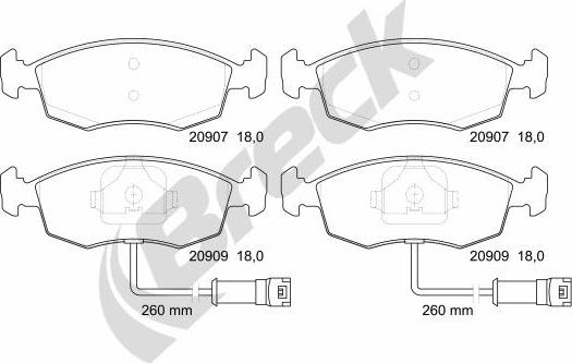 Breck 20907 00 702 10 - Kit de plaquettes de frein, frein à disque cwaw.fr