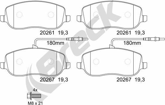 Breck 20261 00 701 00 - Kit de plaquettes de frein, frein à disque cwaw.fr