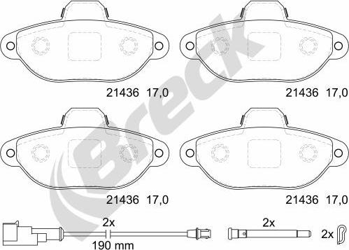 Breck 21436 00 702 10 - Kit de plaquettes de frein, frein à disque cwaw.fr