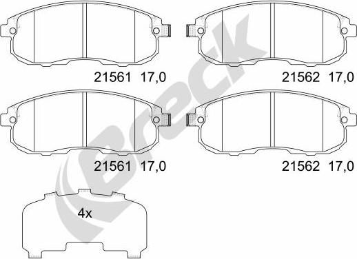 Breck 21562 00 701 00 - Kit de plaquettes de frein, frein à disque cwaw.fr