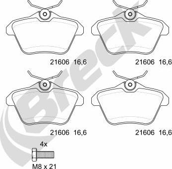 Breck 21606 00 702 00 - Kit de plaquettes de frein, frein à disque cwaw.fr