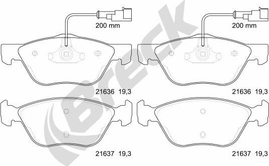 Breck 21636 00 701 10 - Kit de plaquettes de frein, frein à disque cwaw.fr