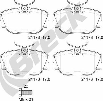 Breck 21173 00 701 00 - Kit de plaquettes de frein, frein à disque cwaw.fr