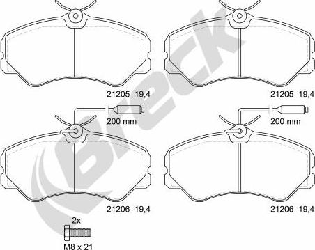 Breck 21205 00 703 10 - Kit de plaquettes de frein, frein à disque cwaw.fr