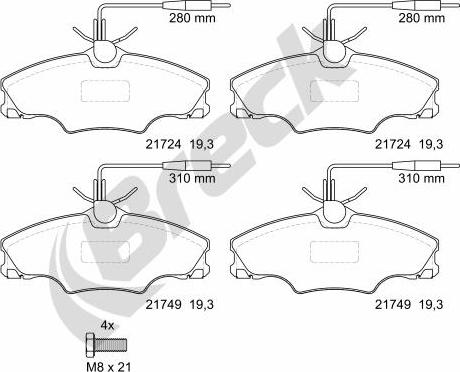 Breck 21724 00 701 10 - Kit de plaquettes de frein, frein à disque cwaw.fr