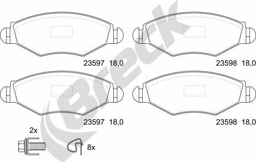 Breck 23597 00 702 10 - Kit de plaquettes de frein, frein à disque cwaw.fr