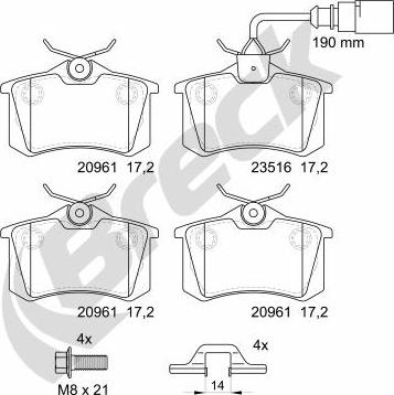 Breck 23554 10 704 10 - Kit de plaquettes de frein, frein à disque cwaw.fr