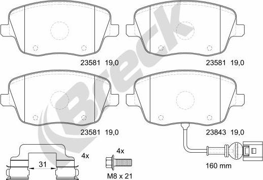 Breck 23581 00 702 10 - Kit de plaquettes de frein, frein à disque cwaw.fr