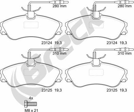 Breck 23124 00 701 10 - Kit de plaquettes de frein, frein à disque cwaw.fr