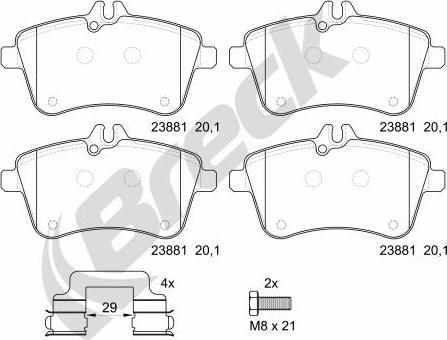 Breck 23881 00 701 10 - Kit de plaquettes de frein, frein à disque cwaw.fr