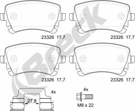 Breck 23326 00 702 00 - Kit de plaquettes de frein, frein à disque cwaw.fr