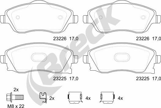 Breck 23225 00 702 10 - Kit de plaquettes de frein, frein à disque cwaw.fr