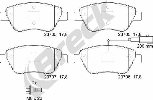 Breck 23705 00 701 10 - Kit de plaquettes de frein, frein à disque cwaw.fr