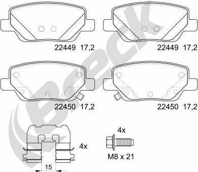 Breck 22449 00 704 00 - Kit de plaquettes de frein, frein à disque cwaw.fr