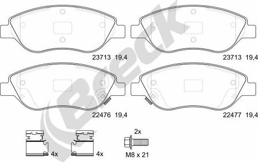 Breck 22476 00 701 00 - Kit de plaquettes de frein, frein à disque cwaw.fr