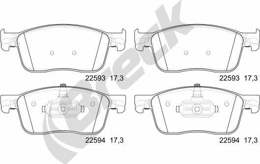 Breck 22593 00 703 00 - Kit de plaquettes de frein, frein à disque cwaw.fr