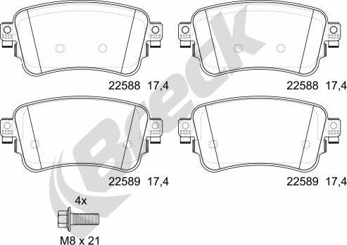 Breck 22588 00 703 00 - Kit de plaquettes de frein, frein à disque cwaw.fr