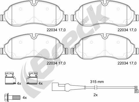 Breck 22034 00 653 00 - Kit de plaquettes de frein, frein à disque cwaw.fr