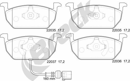 Breck 22035 00 701 00 - Kit de plaquettes de frein, frein à disque cwaw.fr