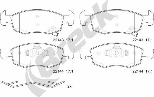 Breck 22143 00 702 00 - Kit de plaquettes de frein, frein à disque cwaw.fr