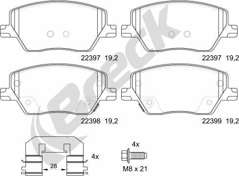 Breck 22397 00 701 00 - Kit de plaquettes de frein, frein à disque cwaw.fr