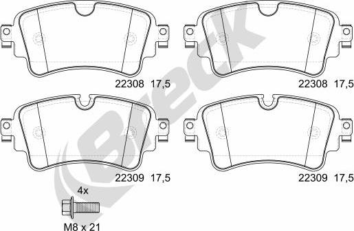 Breck 22308 00 702 00 - Kit de plaquettes de frein, frein à disque cwaw.fr