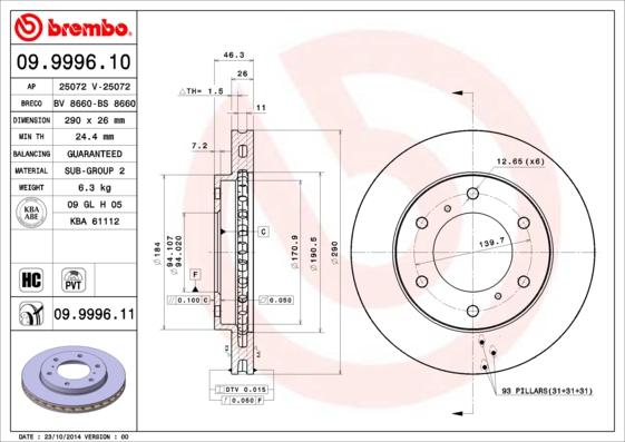 Brembo 09.9996.10 - Disque de frein cwaw.fr