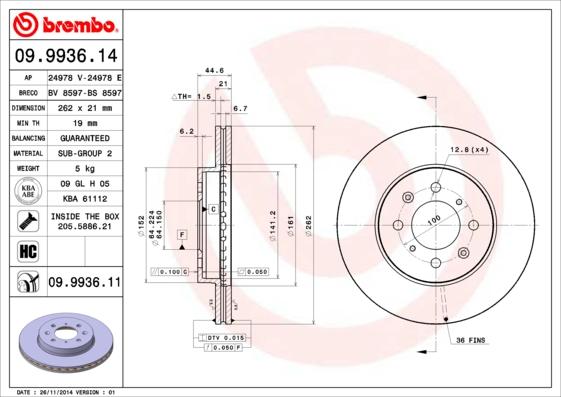 Brembo 09.9936.11 - Disque de frein cwaw.fr