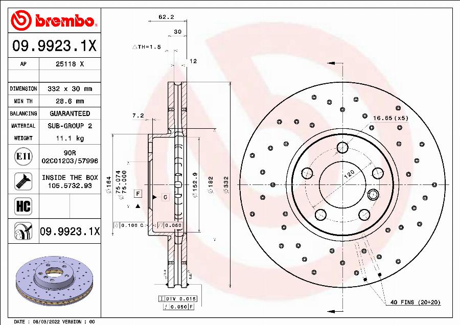 Brembo 09.9923.1X - Disque de frein cwaw.fr