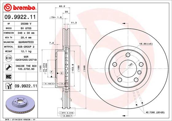 Brembo 09.9922.11 - Disque de frein cwaw.fr