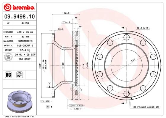 Brembo 09.9498.10 - Disque de frein cwaw.fr