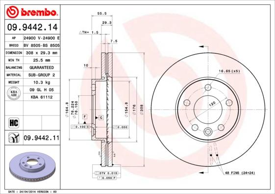 Brembo 09.9442.11 - Disque de frein cwaw.fr