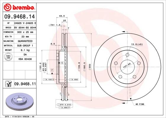 Brembo 09.9468.11 - Disque de frein cwaw.fr