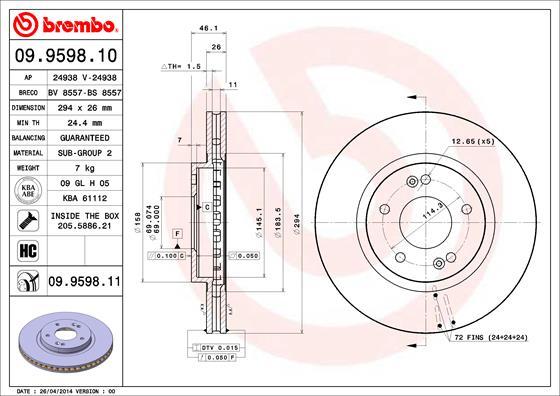 Brembo 09.9598.10 - Disque de frein cwaw.fr