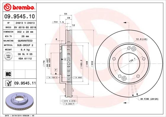 Brembo 09.9545.10 - Disque de frein cwaw.fr