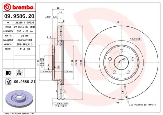 Brembo 09.9586.20 - Disque de frein cwaw.fr