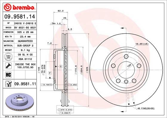 Brembo 09.9581.11 - Disque de frein cwaw.fr