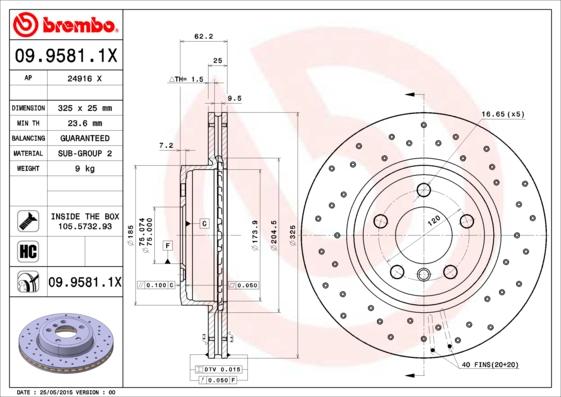 Brembo 09.9581.1X - Disque de frein cwaw.fr