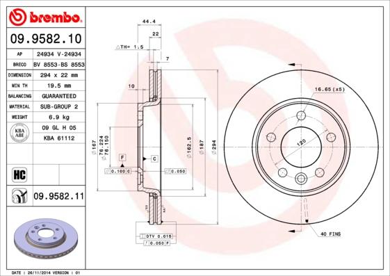 Brembo 09.9582.10 - Disque de frein cwaw.fr