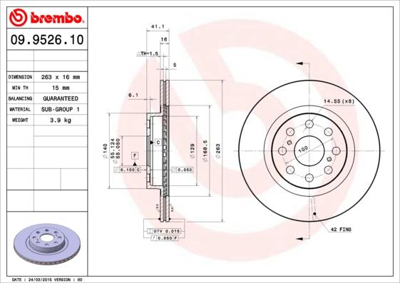 Brembo 09.9526.10 - Disque de frein cwaw.fr