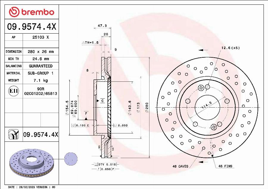 Brembo 09.9574.4X - Disque de frein cwaw.fr