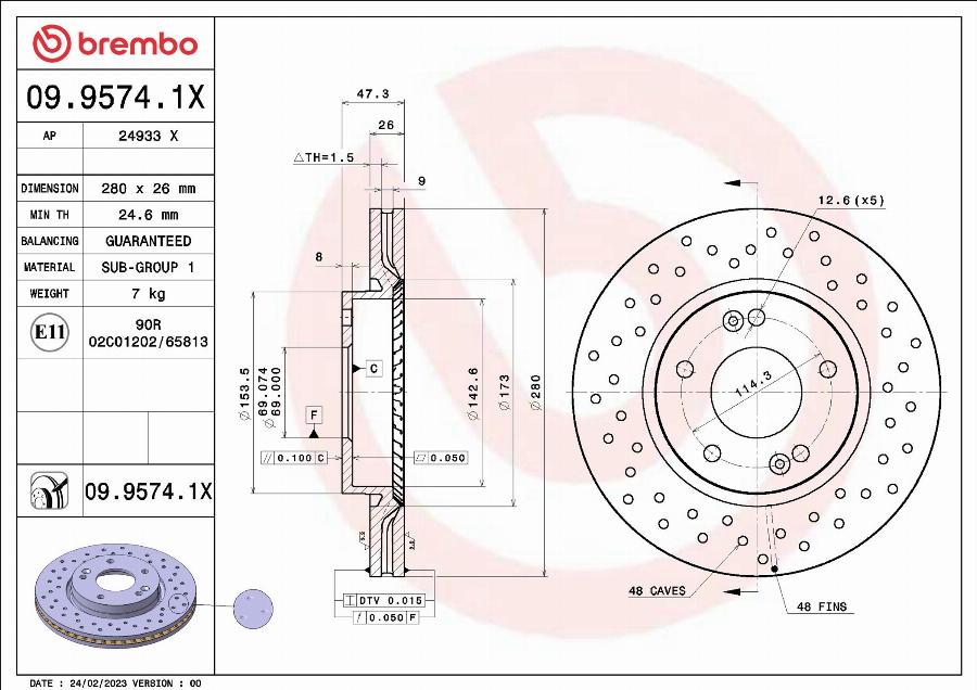 Brembo 09.9574.1X - Disque de frein cwaw.fr