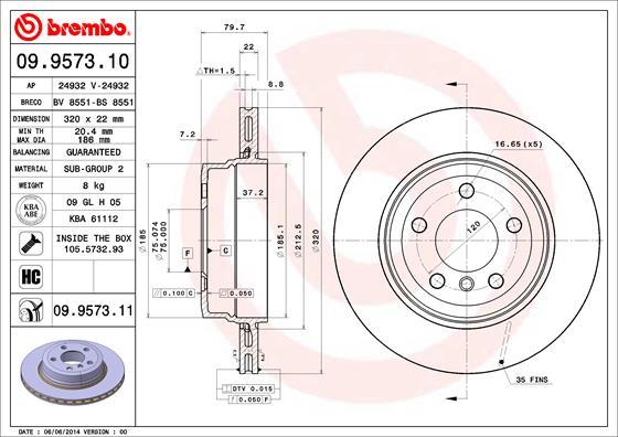 Brembo 09.9573.11 - Disque de frein cwaw.fr