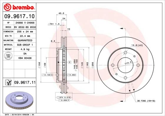 Brembo 09.9617.10 - Disque de frein cwaw.fr