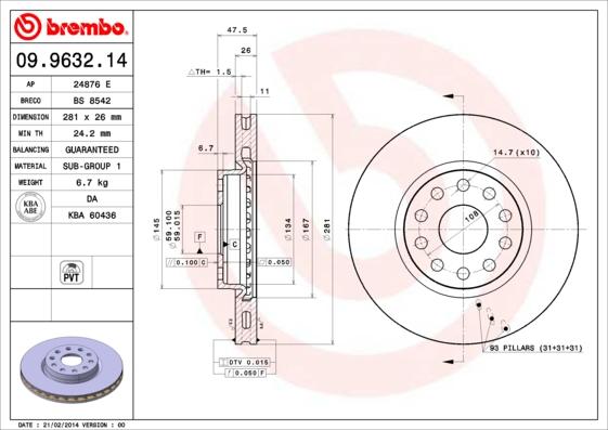 Brembo 09.9632.14 - Disque de frein cwaw.fr