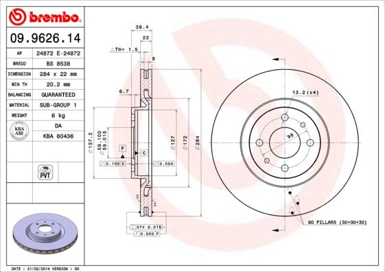 Brembo 09.9626.14 - Disque de frein cwaw.fr