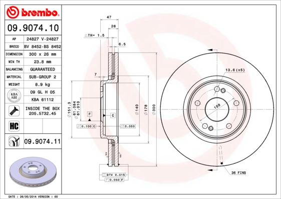 Brembo 09.9074.10 - Disque de frein cwaw.fr