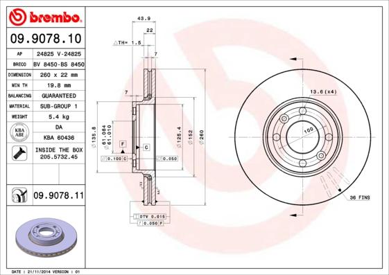 Brembo 09.9078.10 - Disque de frein cwaw.fr